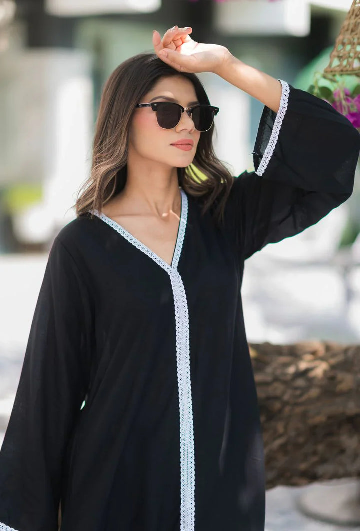 Black-Pure-Cotton-Ebony-Lace-Detailed-2-Piece-Kurta-Set