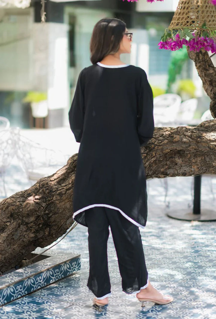 Black-Pure-Cotton-Ebony-Lace-Detailed-2-Piece-Kurta-Set