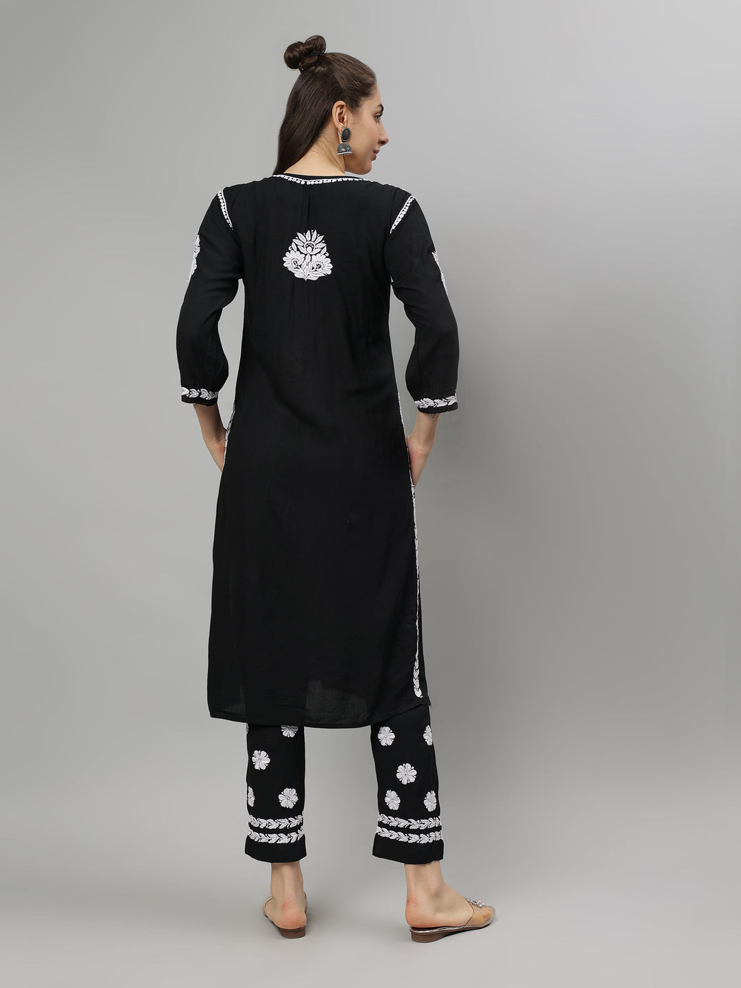 Black-Rayon-Lucknowi-Chikankari-Kurta-with-Pant-Set