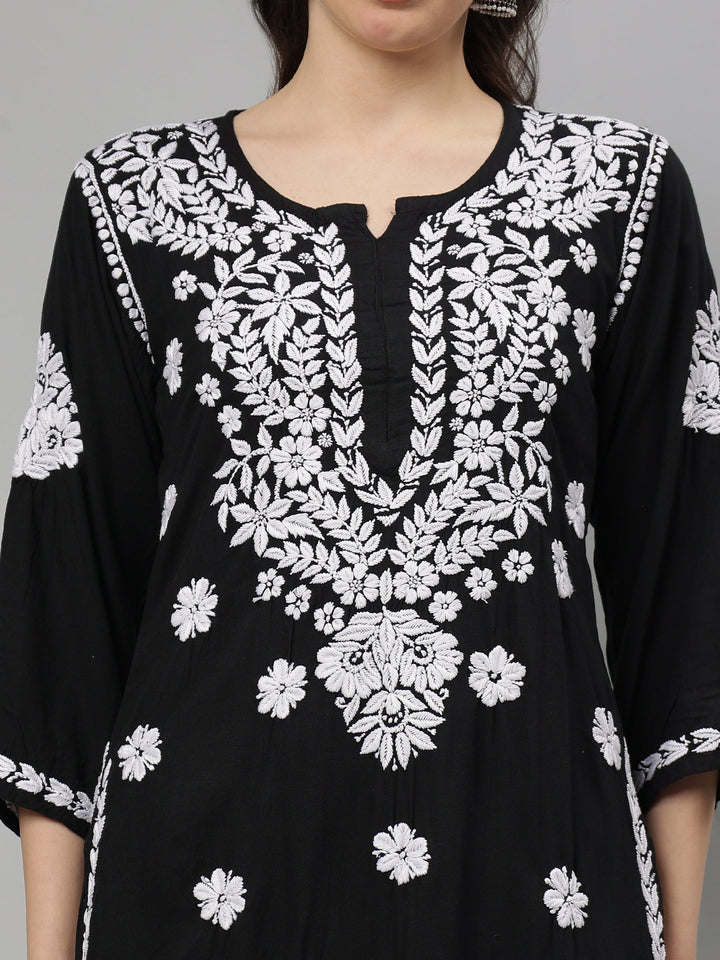 Black-Rayon-Lucknowi-Chikankari-Kurta-with-Pant-Set
