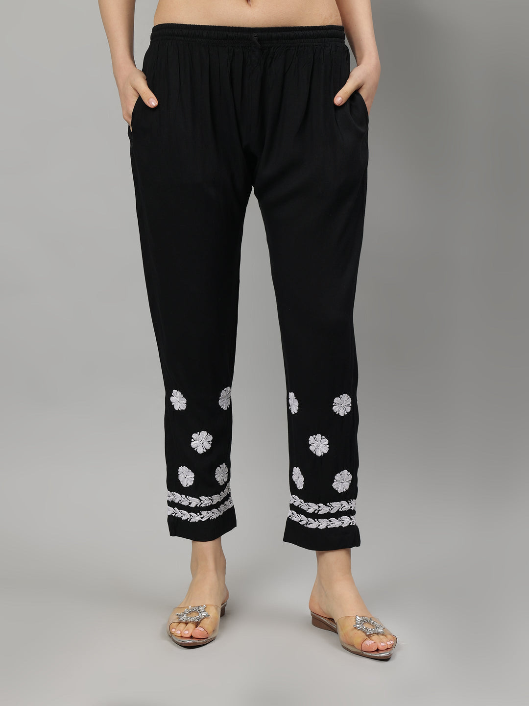 Black-Rayon-Lucknowi-Chikankari-Kurta-with-Pant-Set