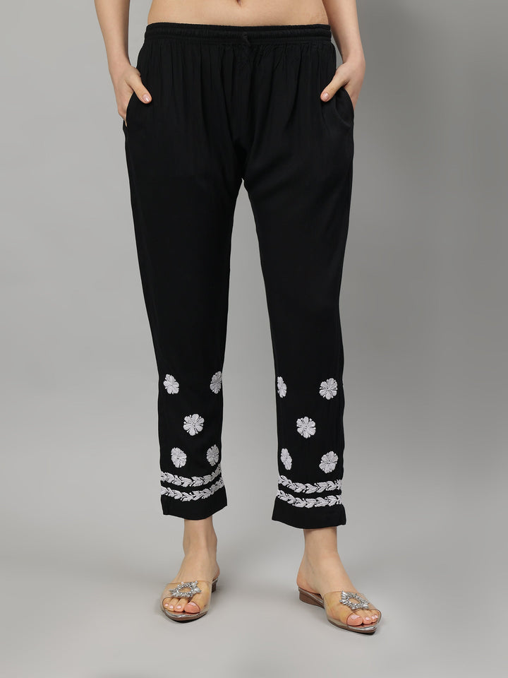 Black-Rayon-Lucknowi-Chikankari-Kurta-with-Pant-Set