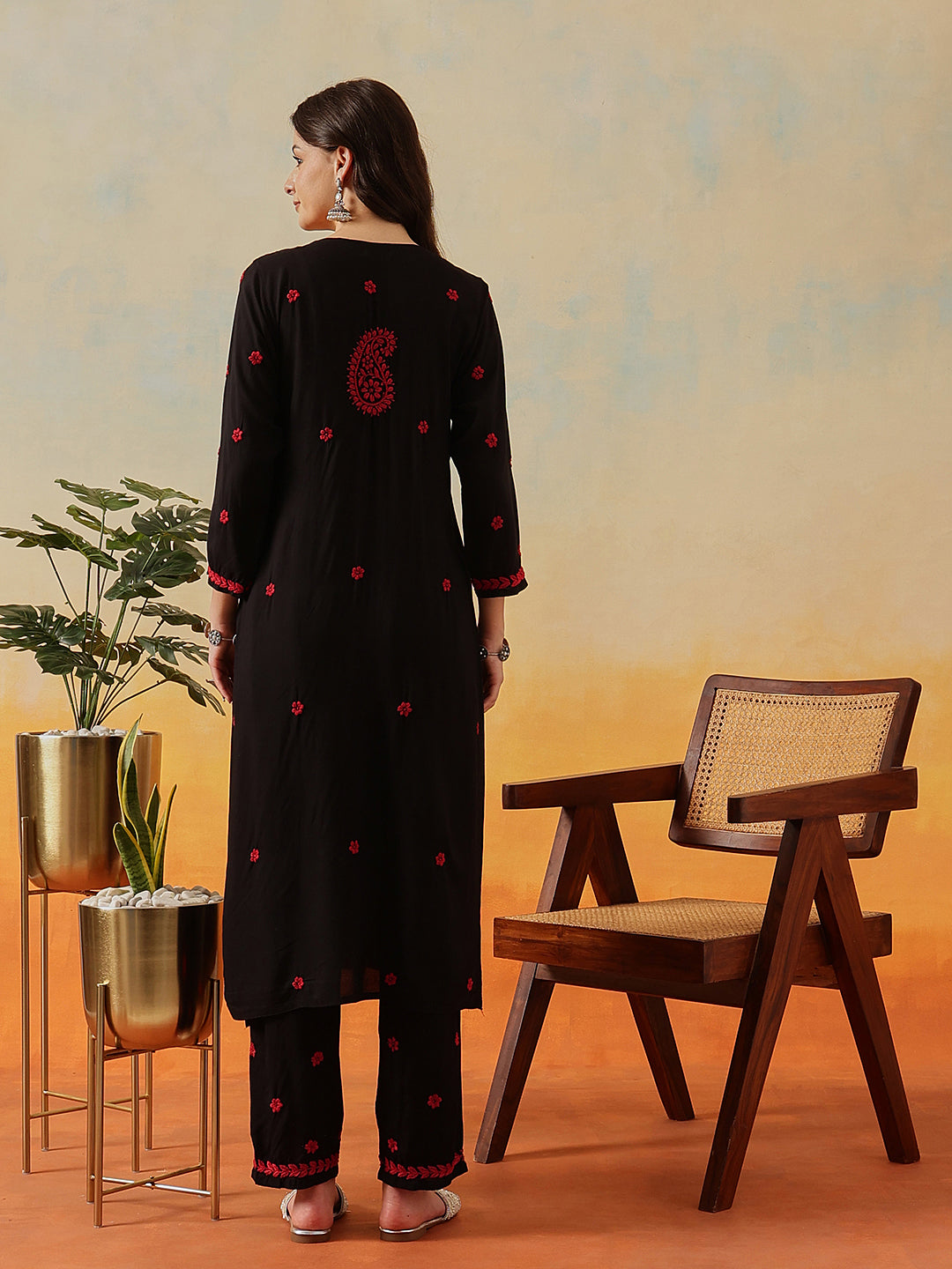 Black-&-Red-Modal-Embroidered-Straight-2-Piece-Kurta-Sets