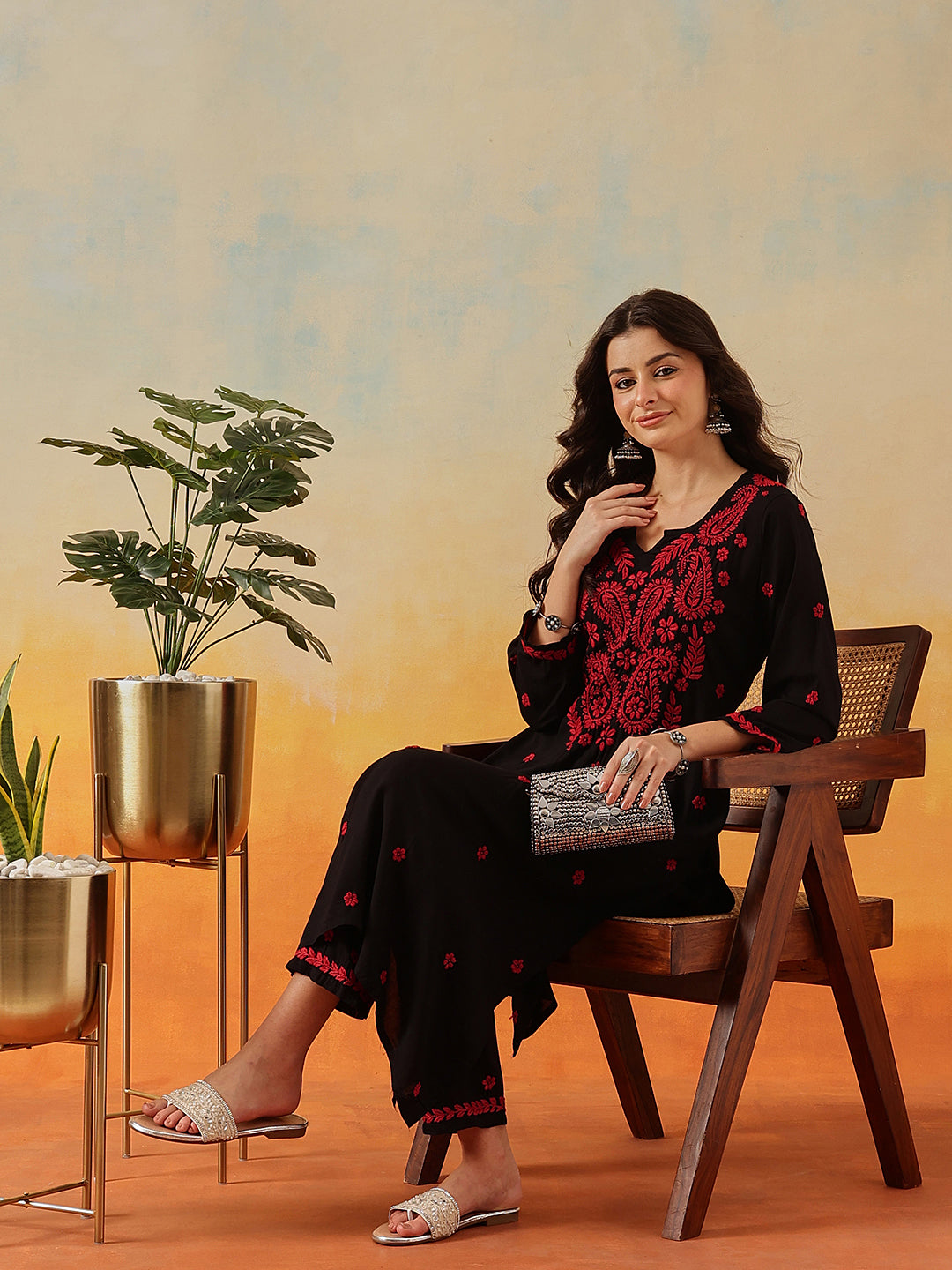 Black-&-Red-Modal-Embroidered-Straight-2-Piece-Kurta-Sets