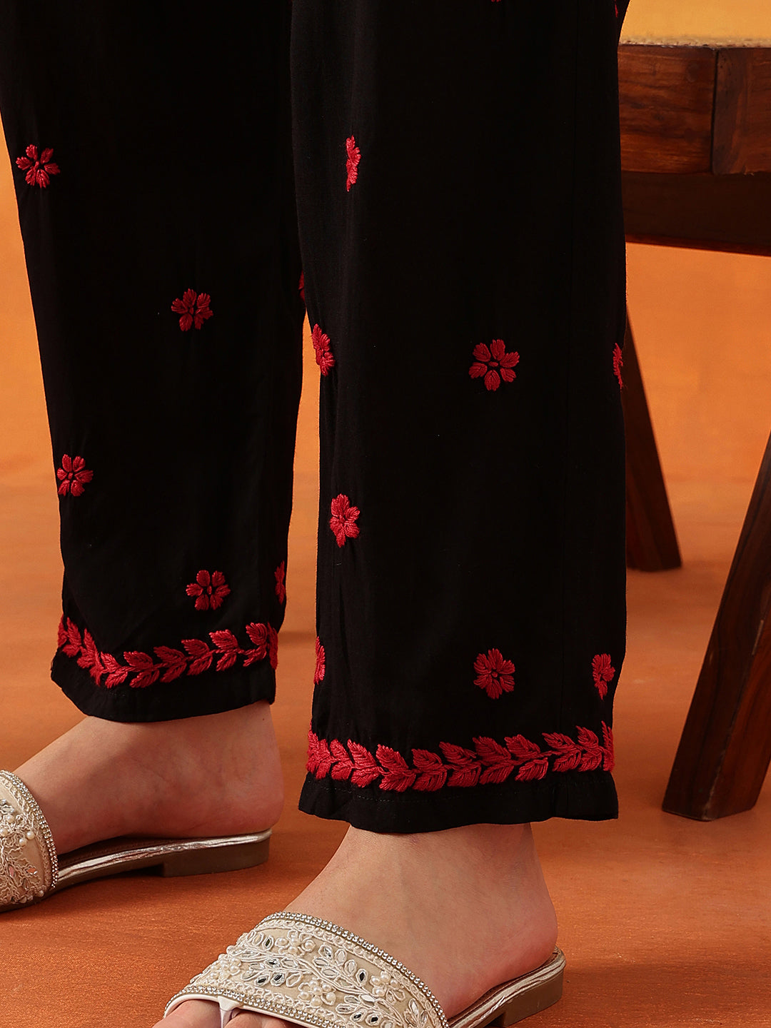 Black-&-Red-Modal-Embroidered-Straight-2-Piece-Kurta-Sets