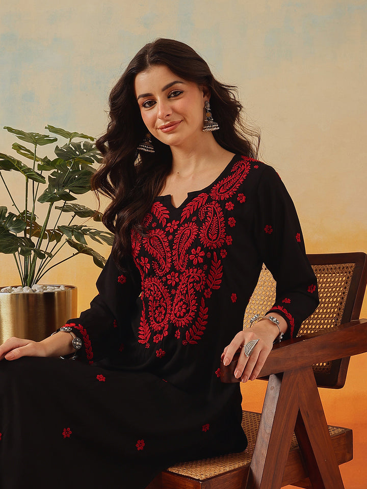 Black-&-Red-Modal-Embroidered-Straight-2-Piece-Kurta-Sets