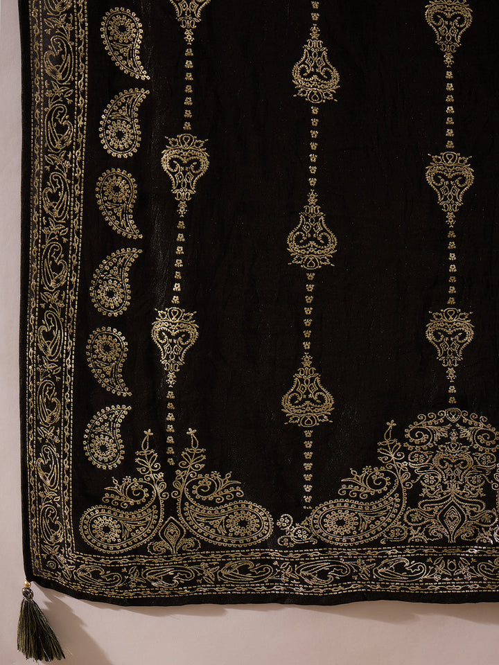 Black-Silk-Blend-Floral-Foil-Printed-3-Piece-Kurta-Set
