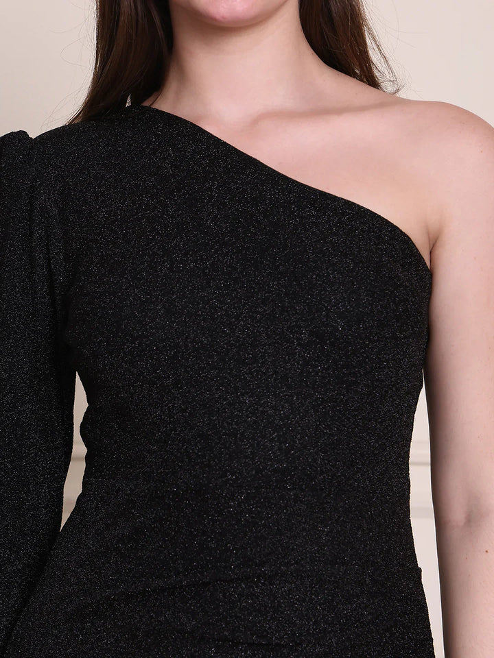 Black-Spandex-Exquisite-Off-Shoulder-Gown