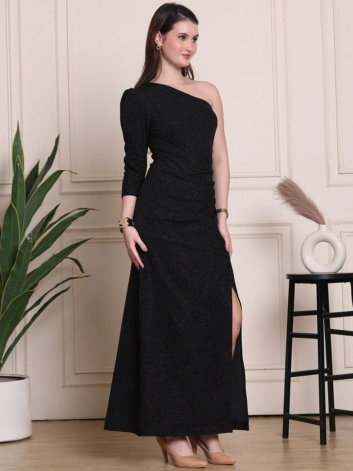 Black-Spandex-Exquisite-Off-Shoulder-Gown