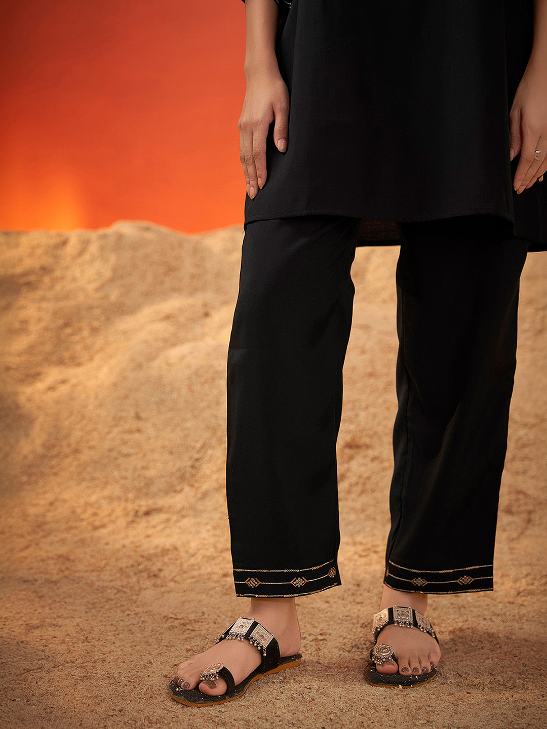Black Viscose Embroidered Kaftan Co-Ord Set