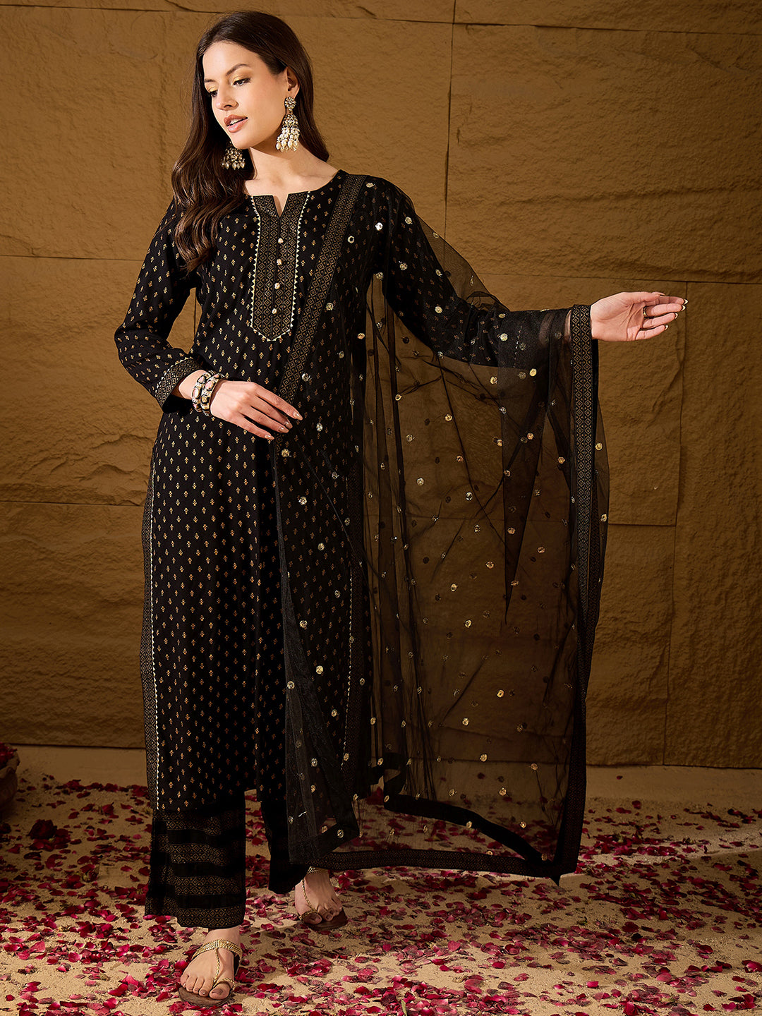Black-Viscose-Rayon-Motifs-Printed-3-Piece-Kurta-Set