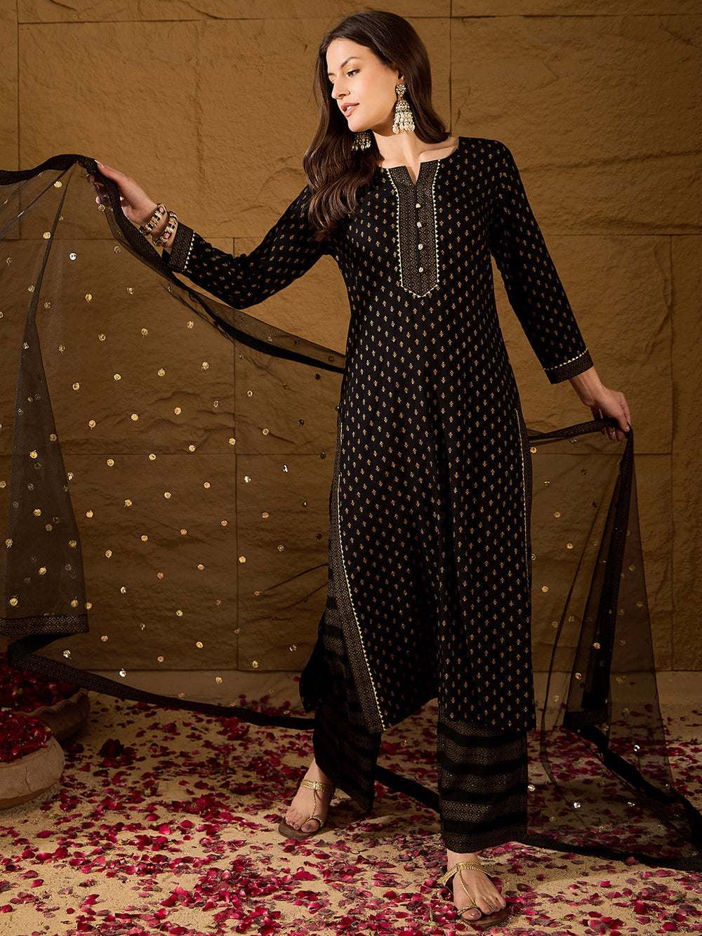 Black-Viscose-Rayon-Motifs-Printed-3-Piece-Kurta-Set