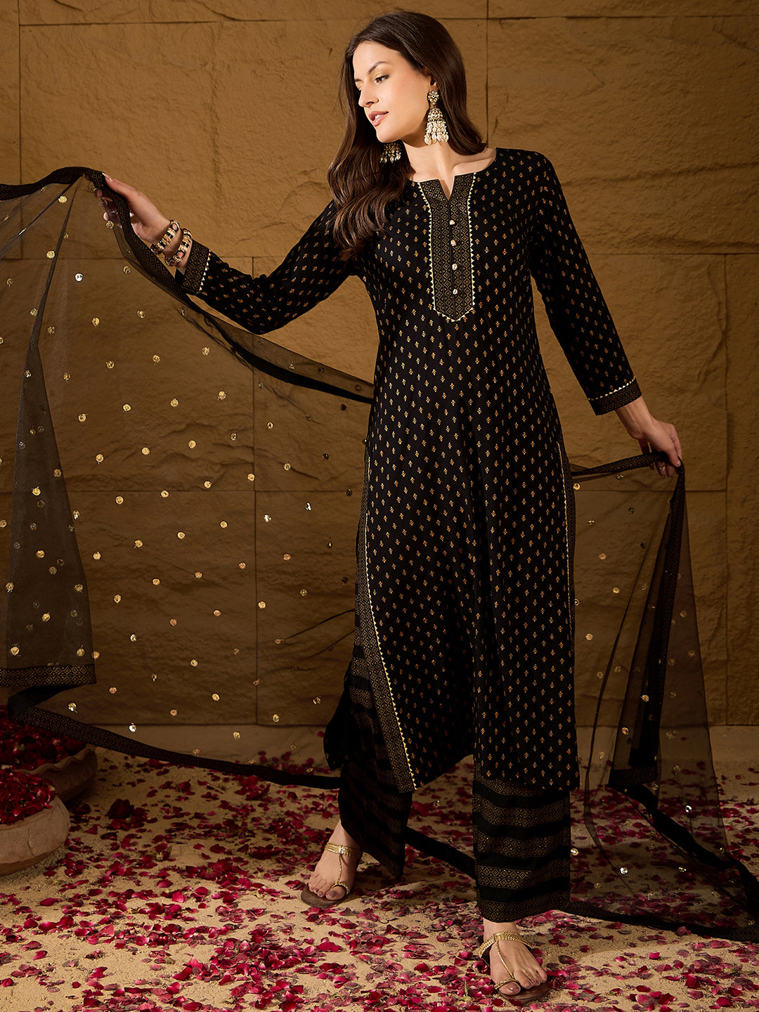Black-Viscose-Rayon-Motifs-Printed-3-Piece-Kurta-Set
