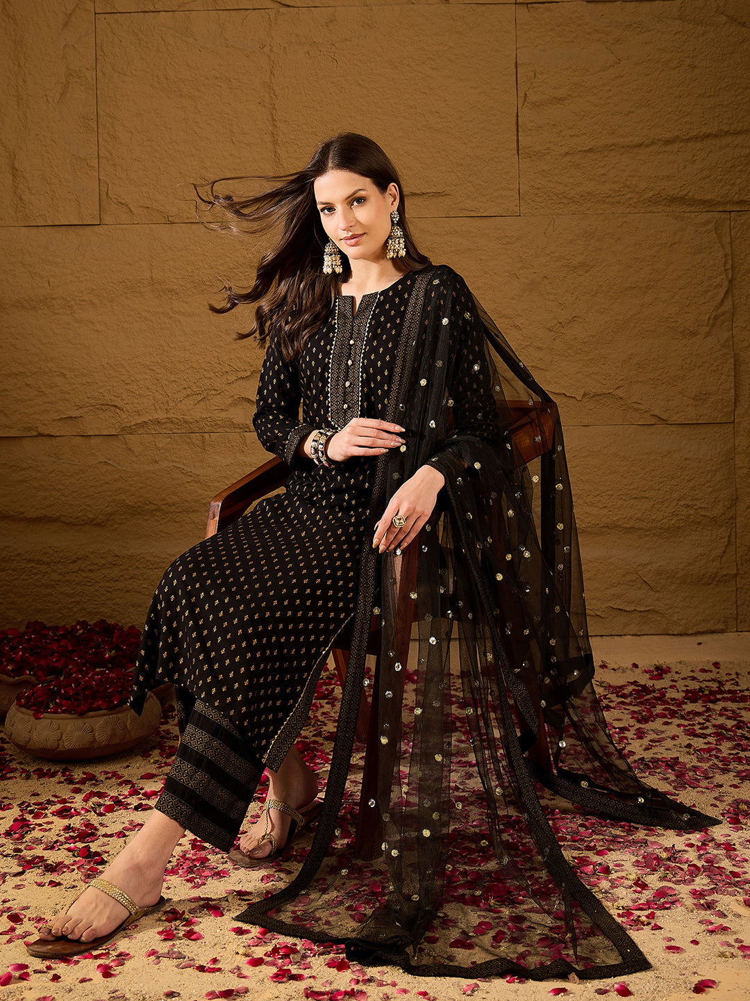 Black-Viscose-Rayon-Motifs-Printed-3-Piece-Kurta-Set