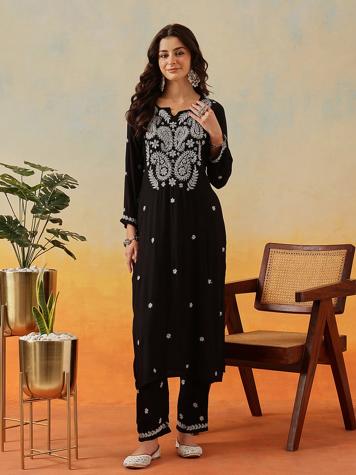 Black-&-White-Modal-Embroidered-2-Piece-Kurta-Sets