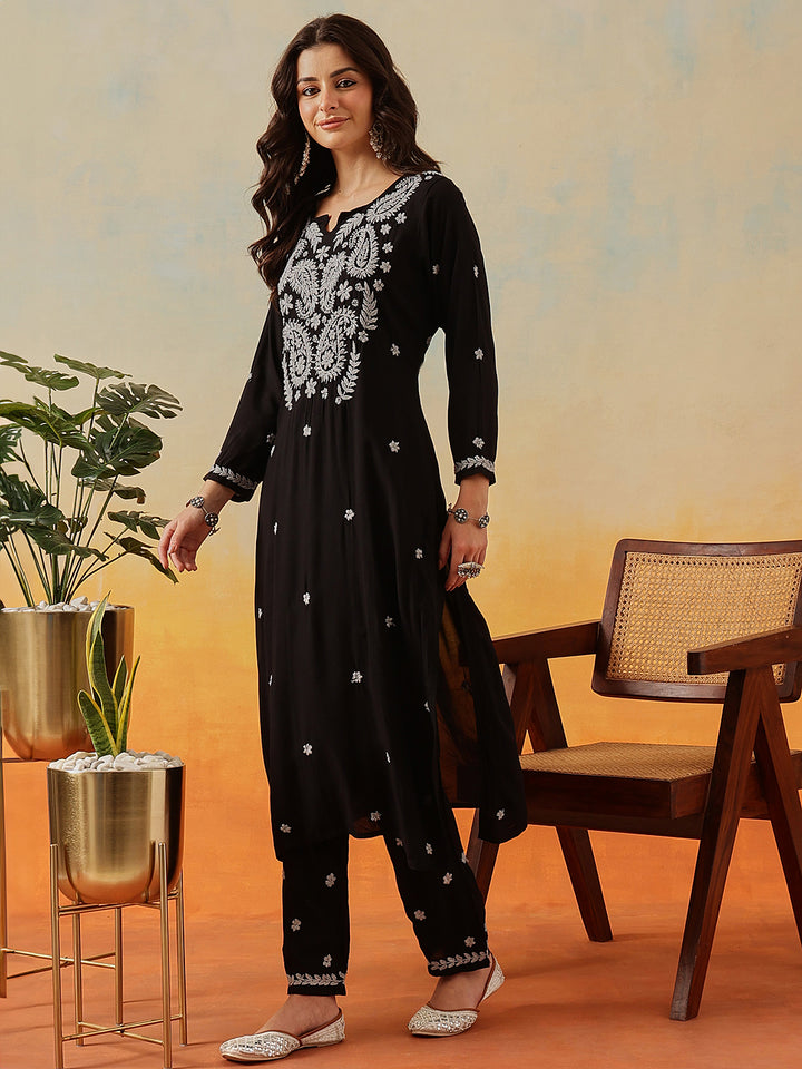 Black-&-White-Modal-Embroidered-2-Piece-Kurta-Sets