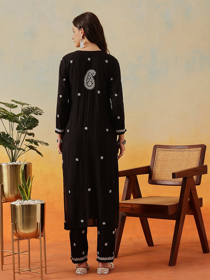 Black-&-White-Modal-Embroidered-2-Piece-Kurta-Sets