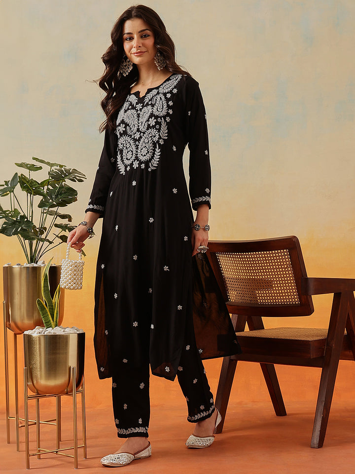 Black-&-White-Modal-Embroidered-2-Piece-Kurta-Sets
