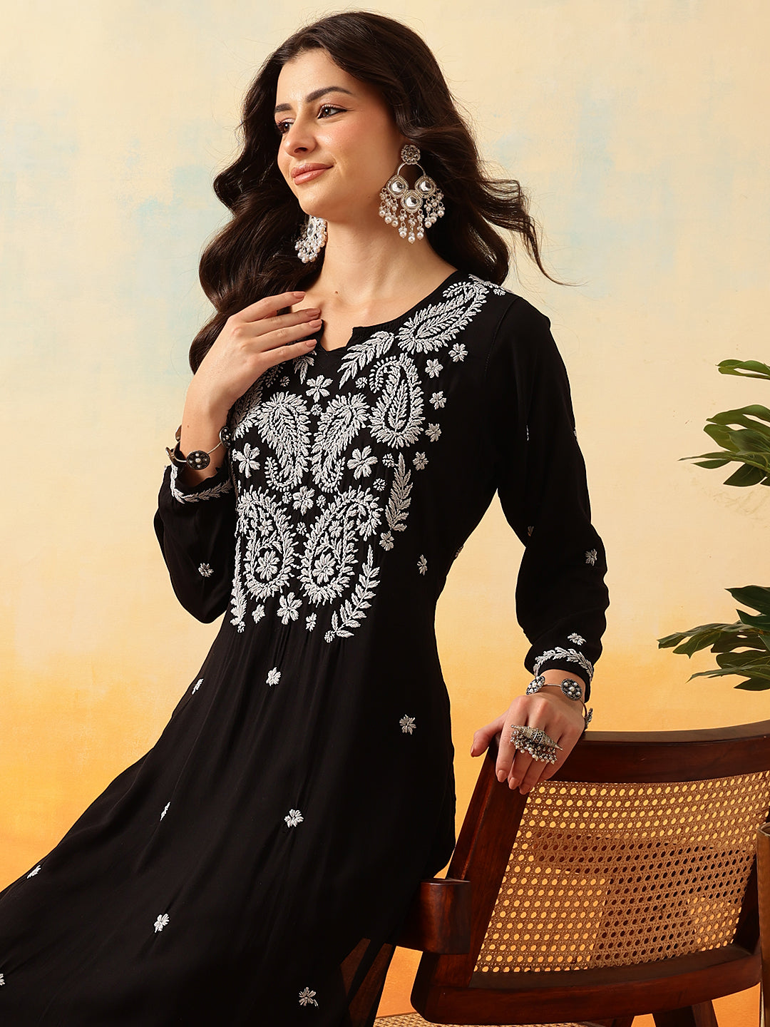 Black-&-White-Modal-Embroidered-2-Piece-Kurta-Sets