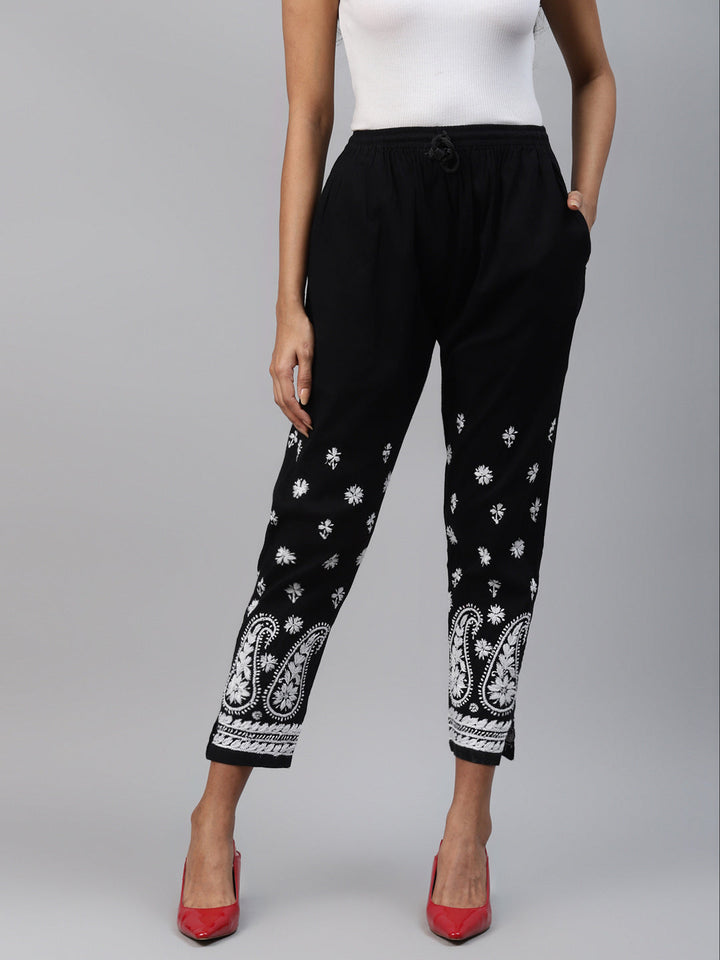 Black & White Cotton 100% Original Chikankari Trouser