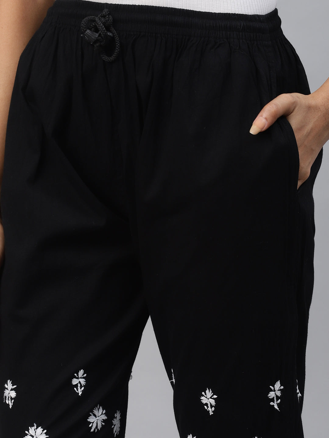 Black & White Cotton 100% Original Chikankari Trouser