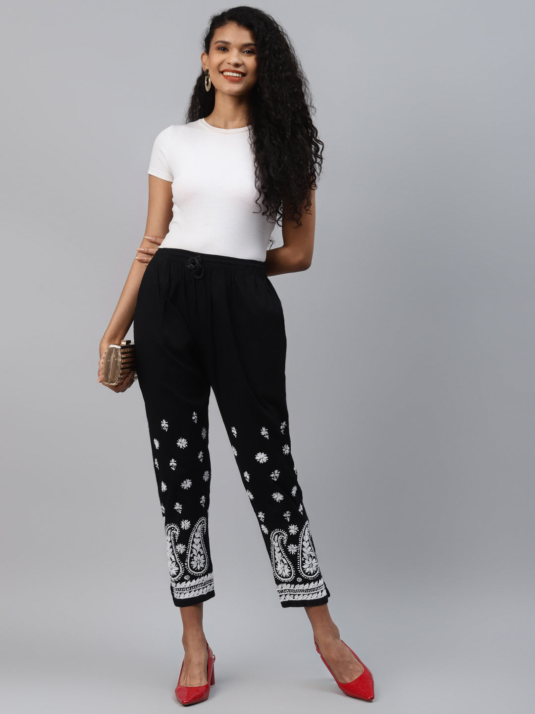 Black & White Cotton 100% Original Chikankari Trouser