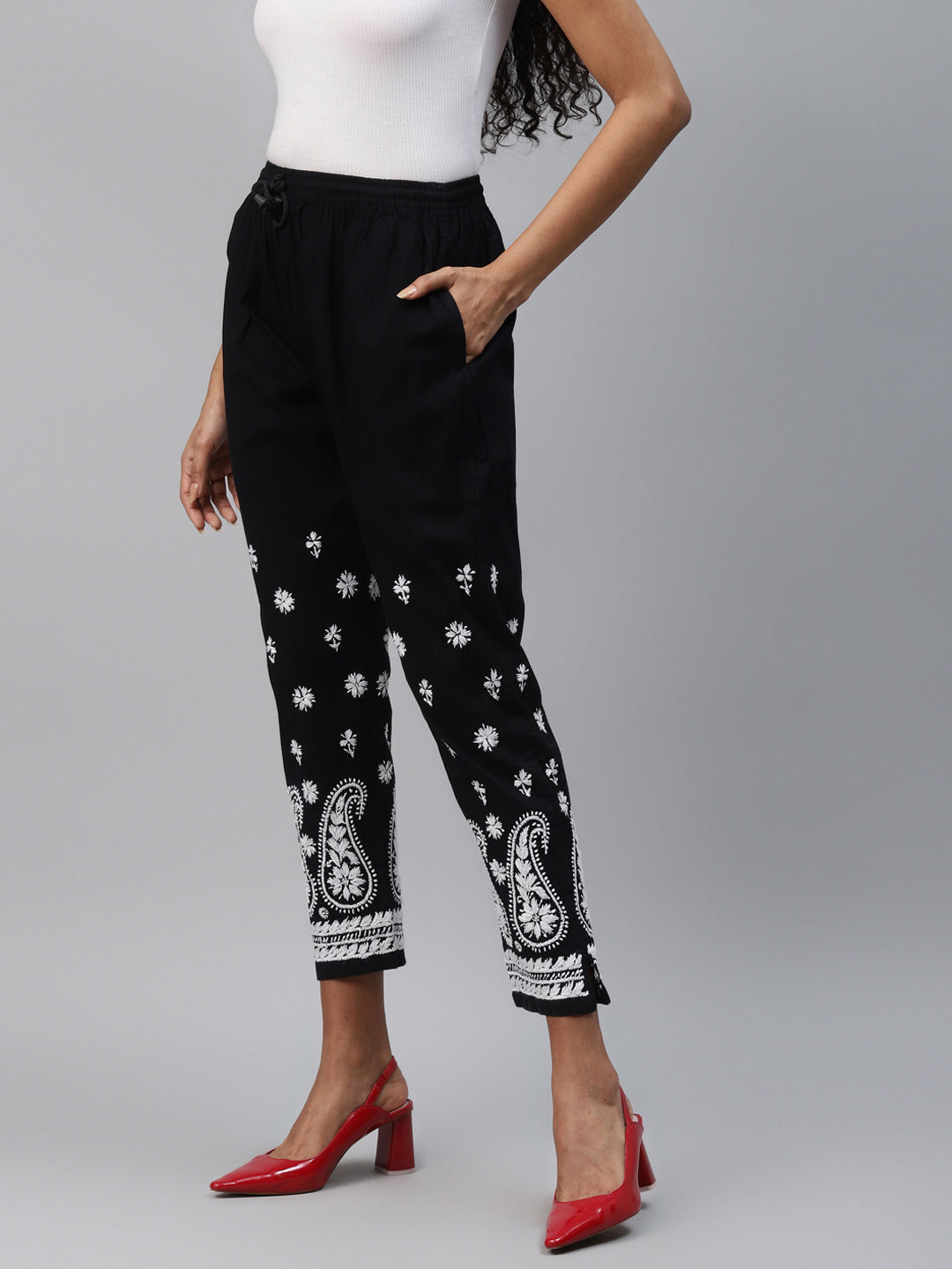 Black & White Cotton 100% Original Chikankari Trouser