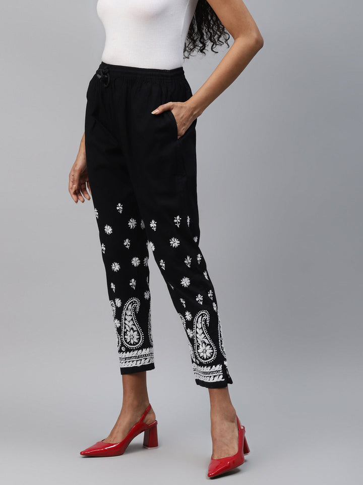 Black & White Cotton 100% Original Chikankari Trouser