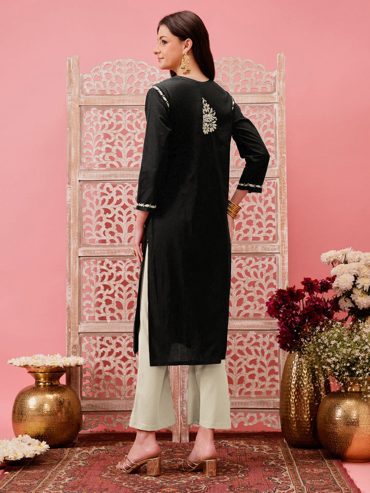 Black-&-White-Cotton-Embroidered-Chikankari-Kurta-Only