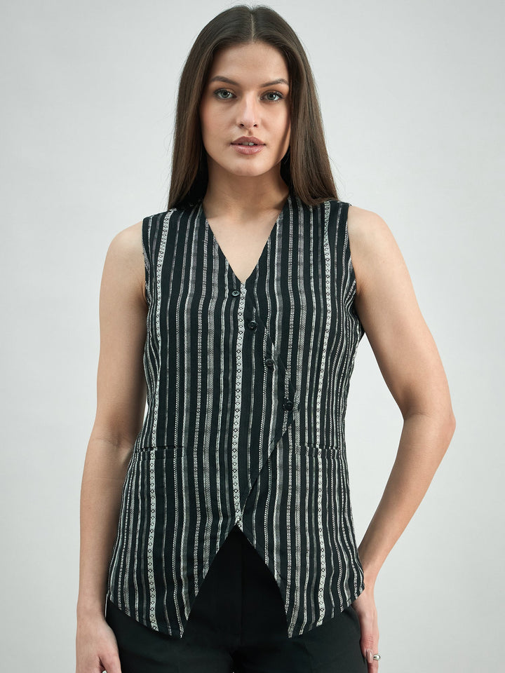 Black-&-White-Woven-Asymmetric-Striped-Vest-Top