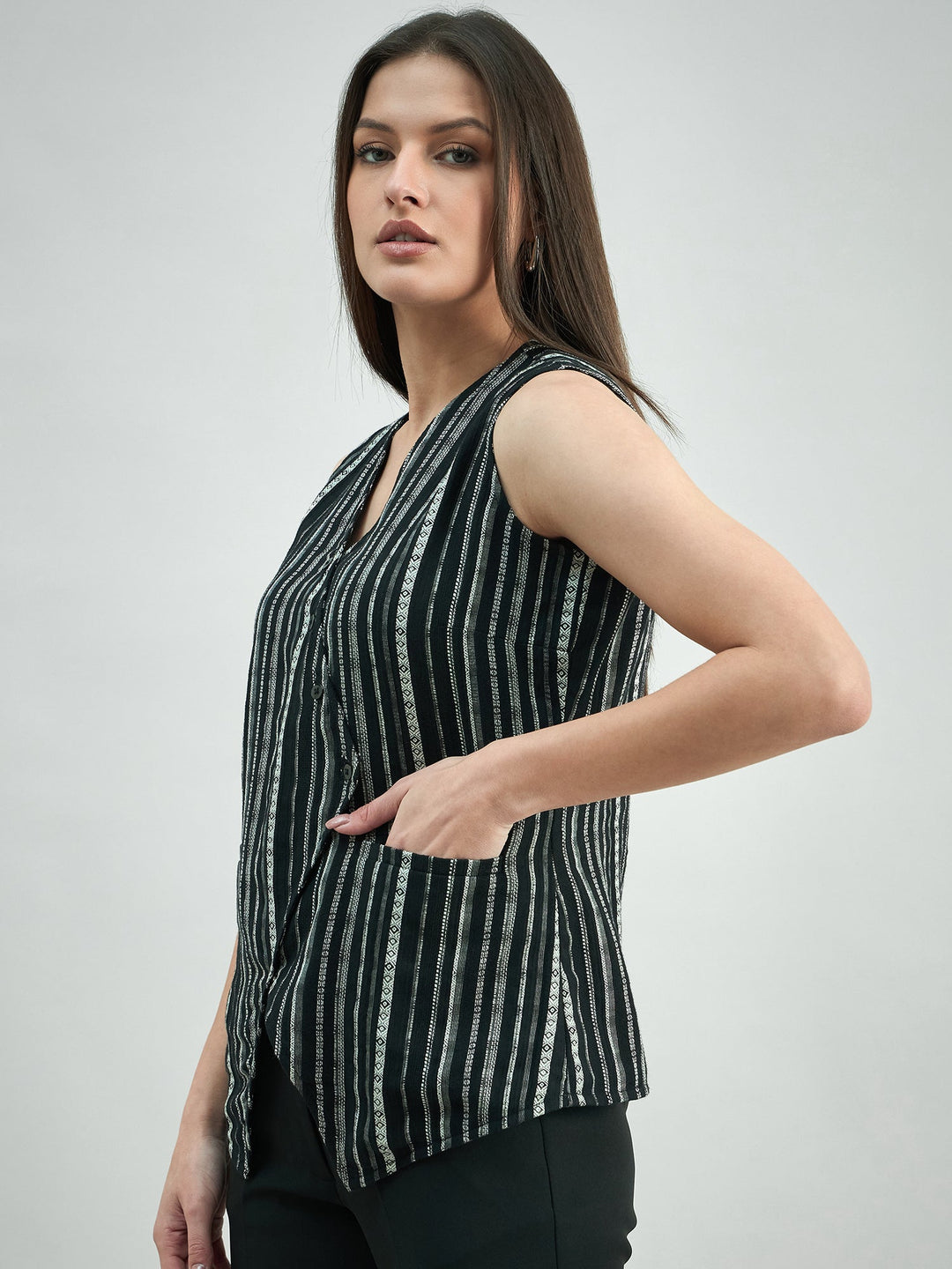 Black-&-White-Woven-Asymmetric-Striped-Vest-Top