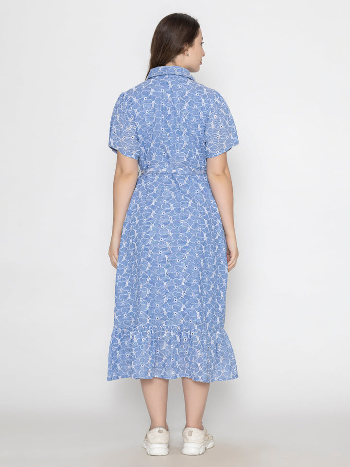 Blue-100%-Cotton-Collar-Neck-Maxi-Dress