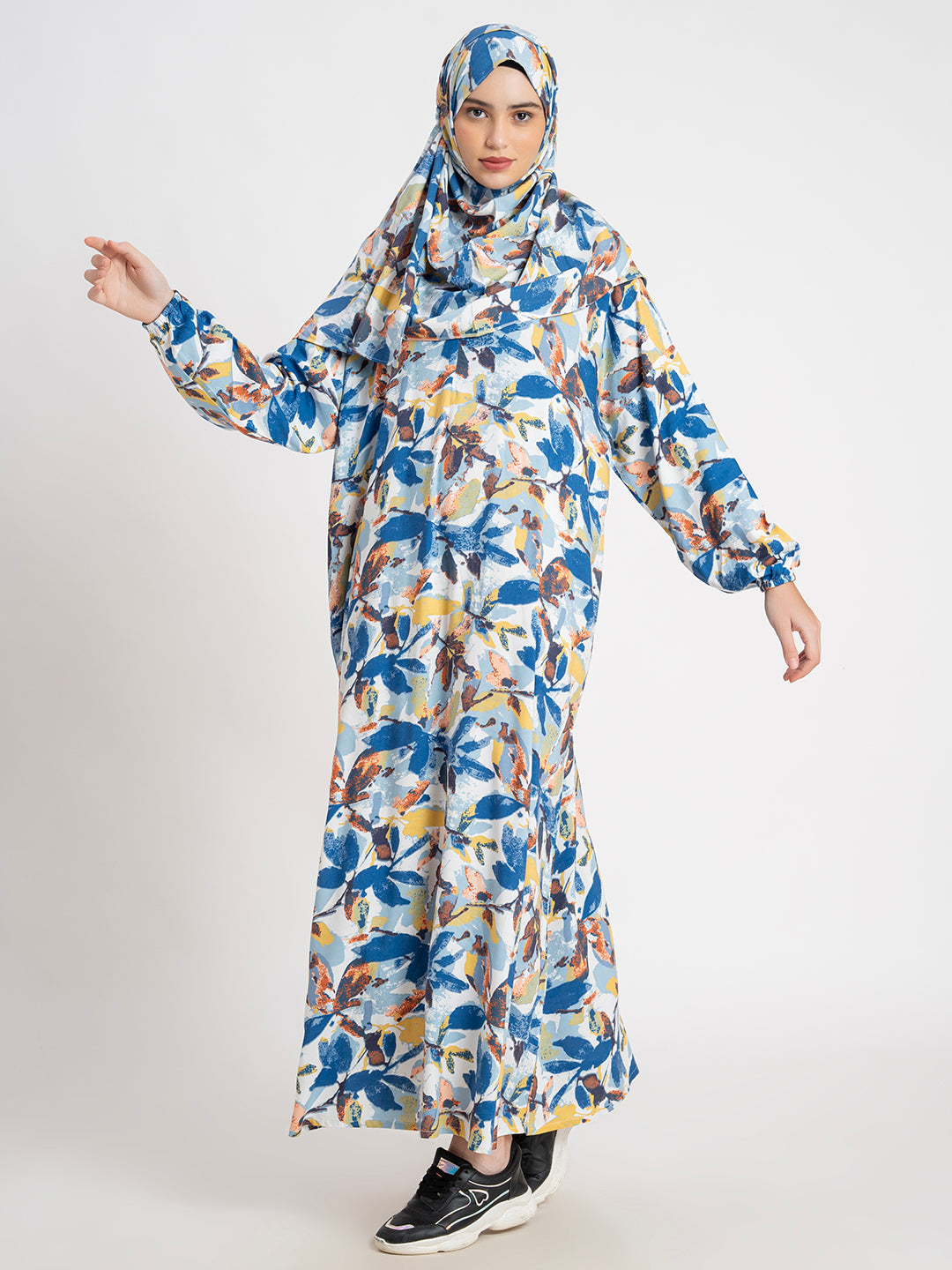 Blue 100% Viscose Printed Prayer Abaya Gown