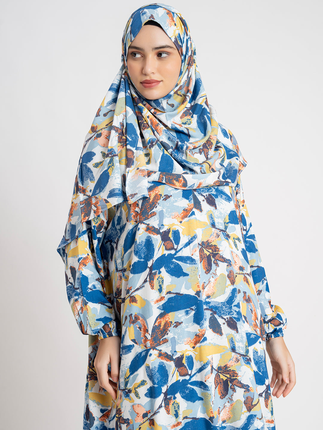 Blue 100% Viscose Printed Prayer Abaya Gown