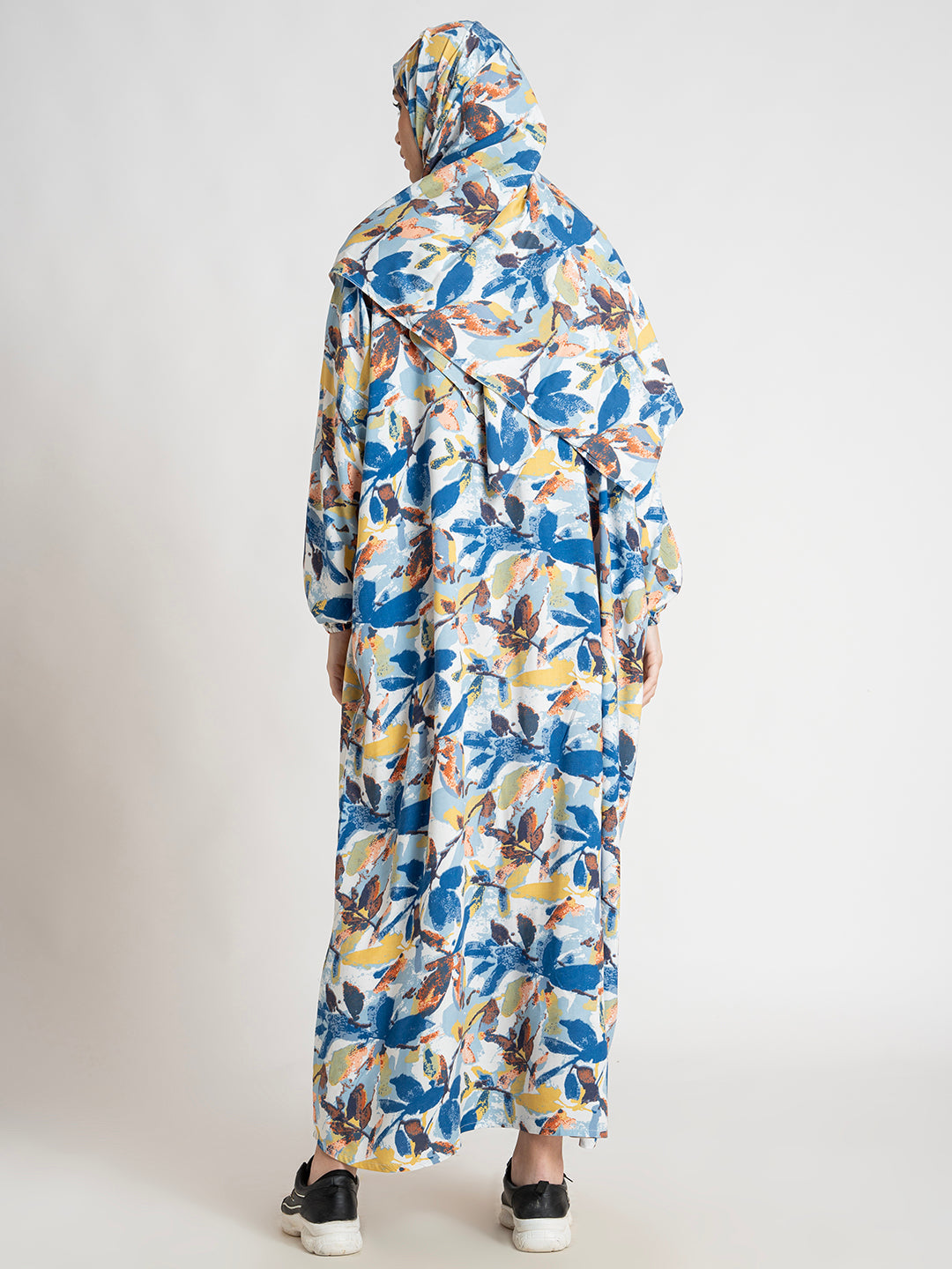 Blue 100% Viscose Printed Prayer Abaya Gown