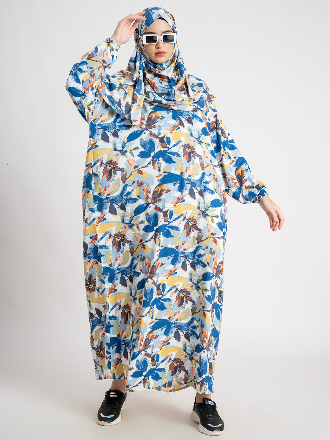 Blue 100% Viscose Printed Prayer Abaya Gown