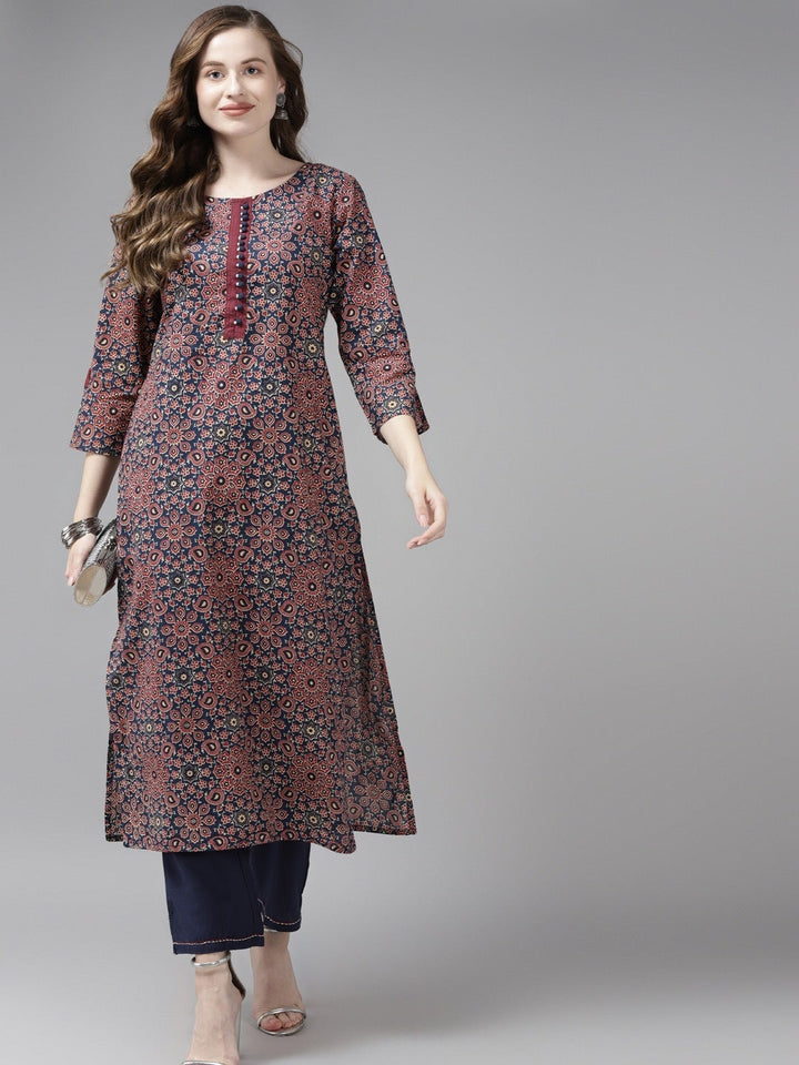 Blue Ajrak Printed Kurta Set