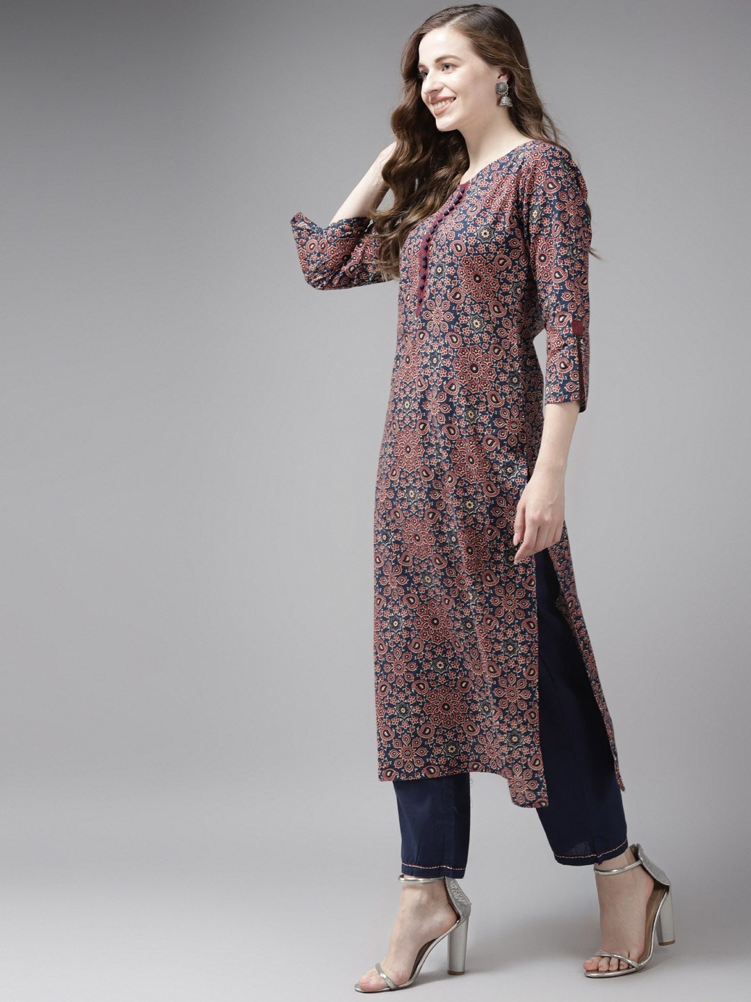 Blue Ajrak Printed Kurta Set