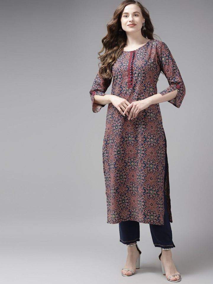 Blue Ajrak Printed Kurta Set