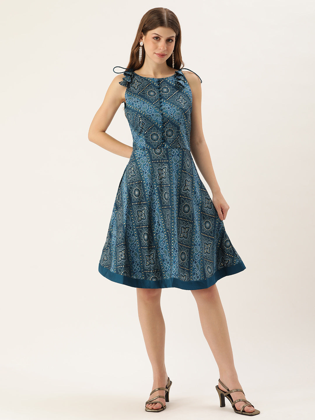 Blue-Art-Silk-Halter-Neck-Printed-Dress