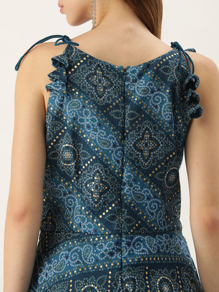 Blue-Art-Silk-Halter-Neck-Printed-Dress