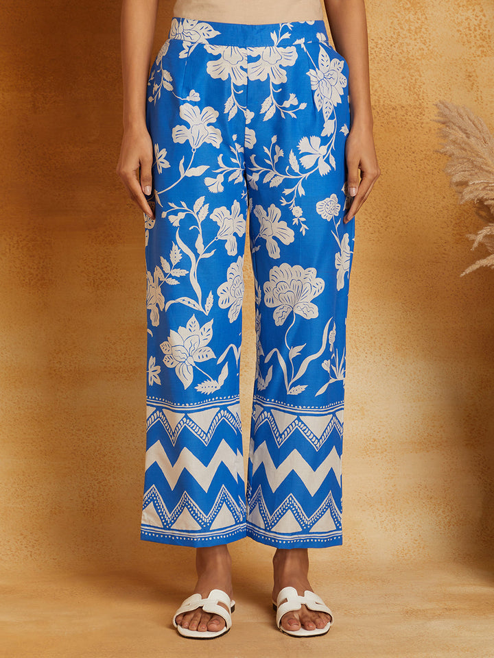 Blue Botanic Chevron Print Kurta with Pants (Set of 2)