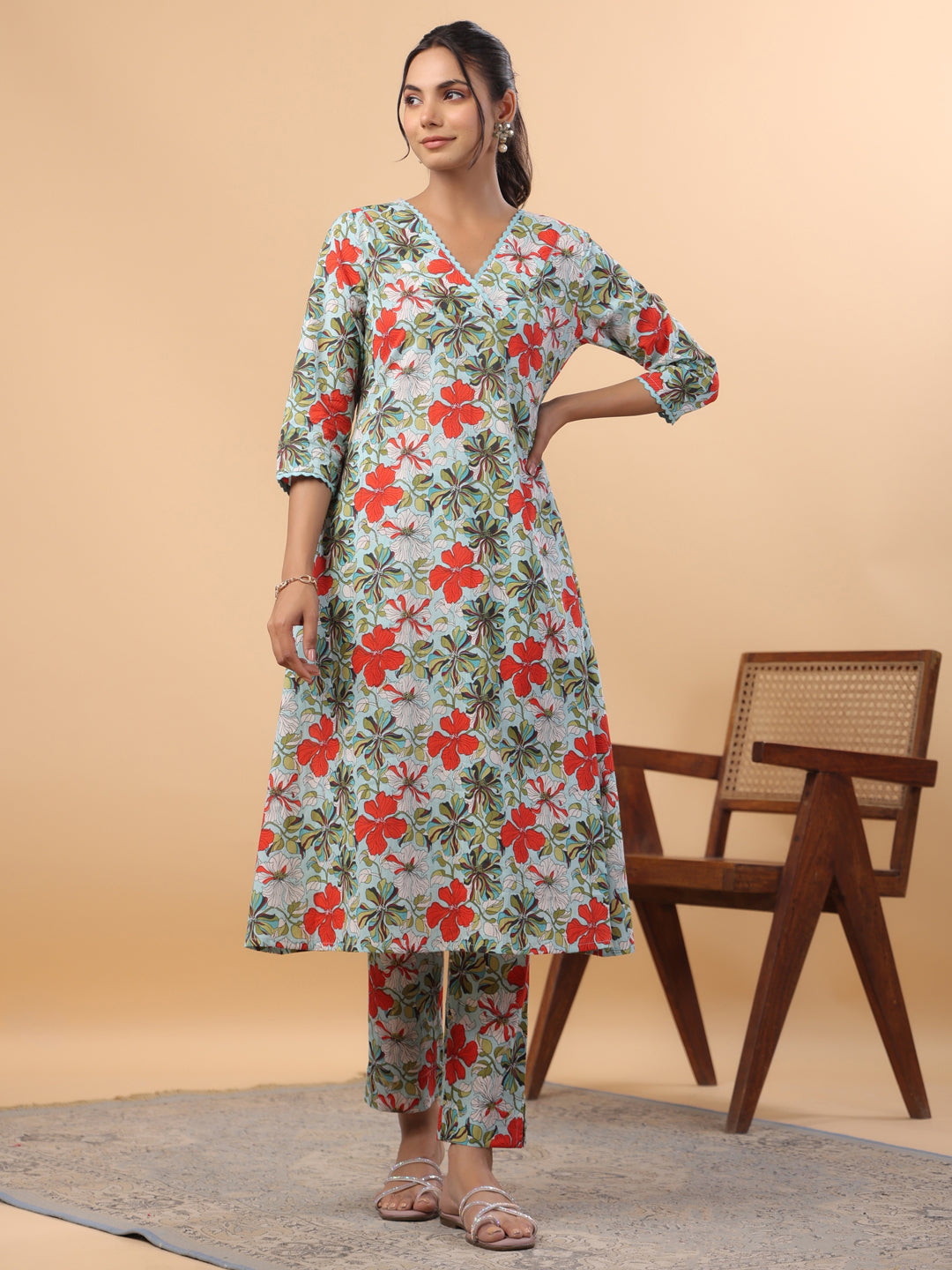 Blue-Cambric-A-Line-2-Piece-Kurta-Set