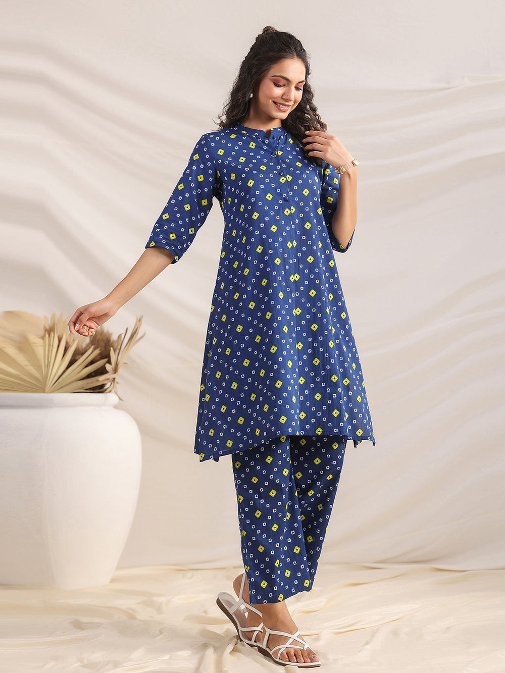 Blue-Cambric-Bandhani-A-Line-Co-Ord-set