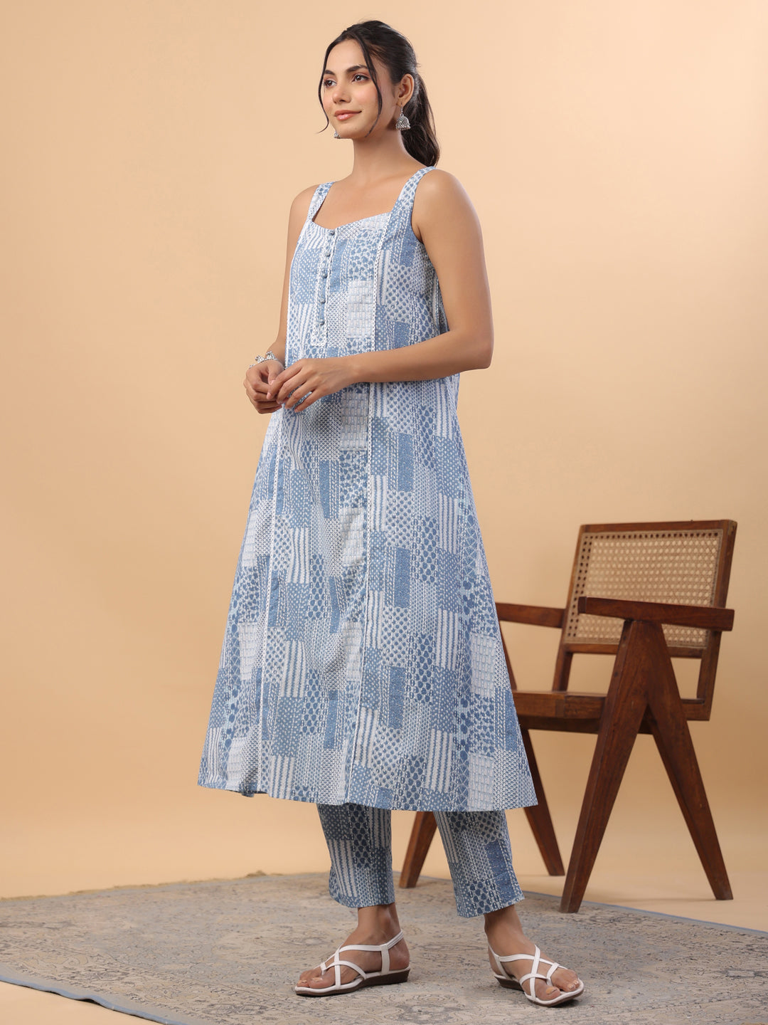 Blue-Cambric-Ethnic-Motifs-Printed-A-Line-2-Piece-Kurta-Set