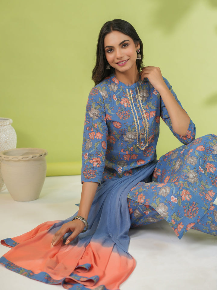 Blue-Cambric-Floarl-Straight-3-Piece-Kurta-Set