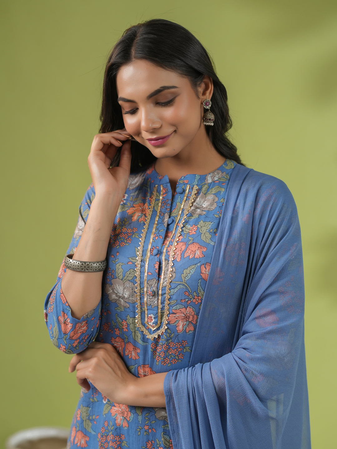 Blue-Cambric-Floarl-Straight-3-Piece-Kurta-Set