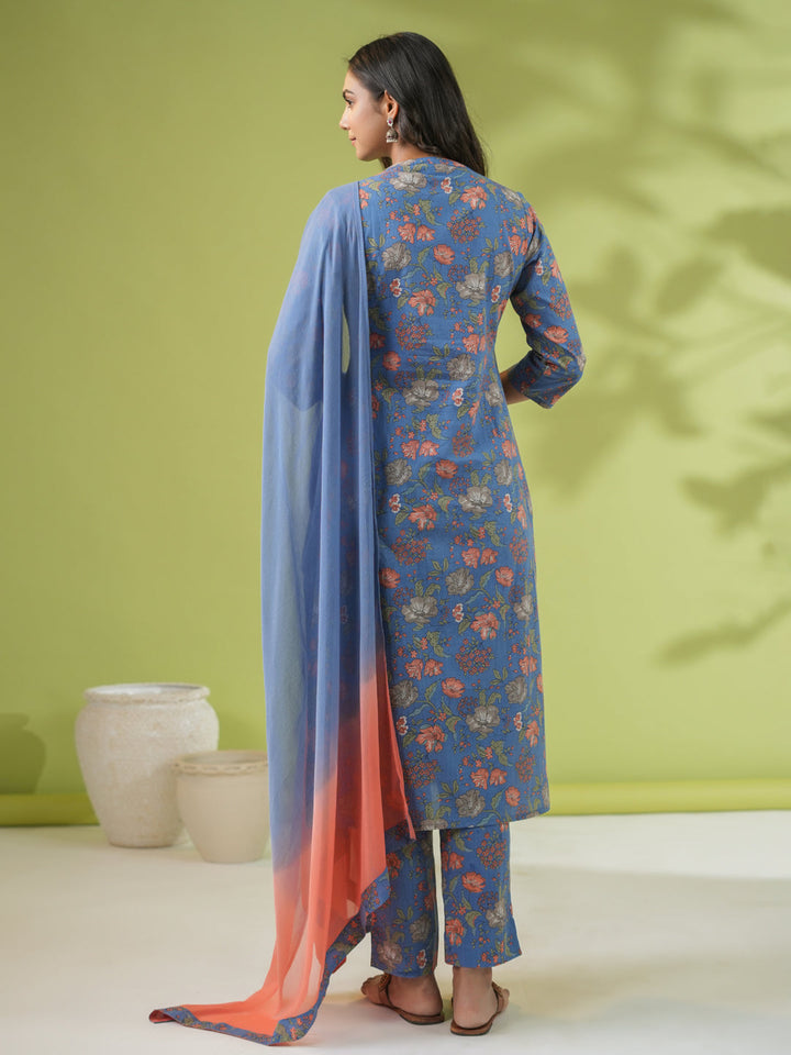 Blue-Cambric-Floarl-Straight-3-Piece-Kurta-Set