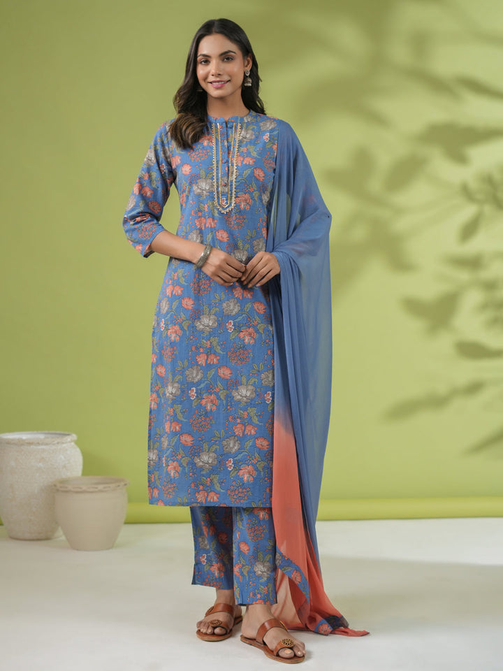 Blue-Cambric-Floarl-Straight-3-Piece-Kurta-Set