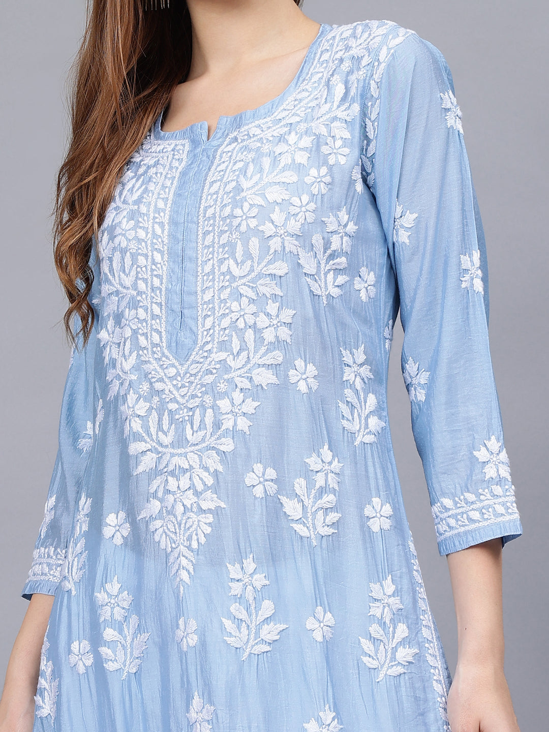 Blue-Chanderi-Embroidered-Chikankari-Kurti